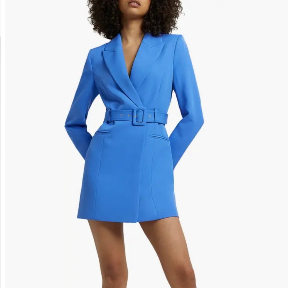 Blue Fitted Blazer Dress